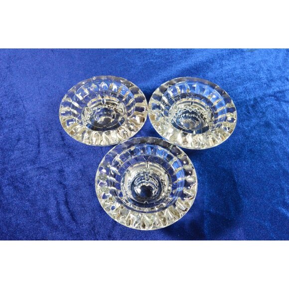 Vintage Indonesia Candlestick Holder Set of 3 Clear Glass Crystal Candle Holders - Picture 1 of 9